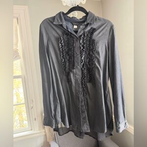 Diesel Charcoal Ruffled Button Down Shirt with see through panel